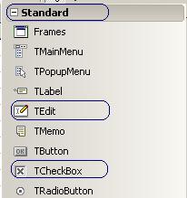     Delphi:       TTable  TQuery (TPanel, TEdit, TCheckBox). 